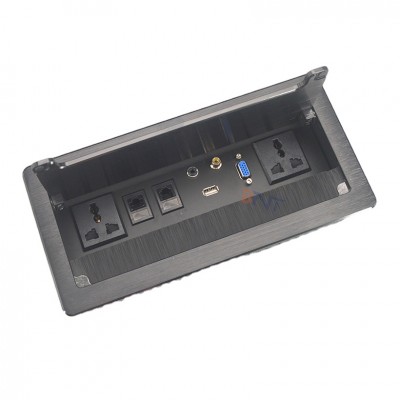 Brushed aluminum hidden desktop power strip socket outlet with usb